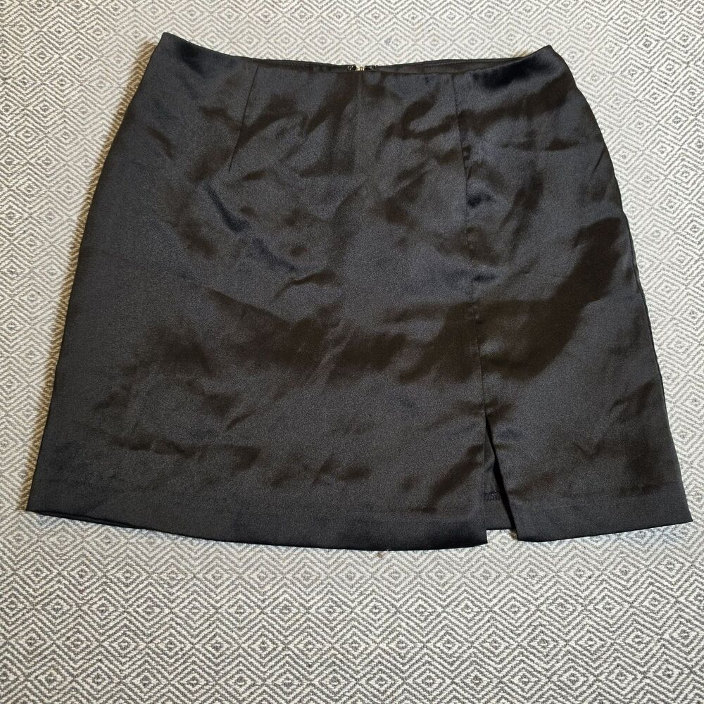 Forever 21 Black Satin Mini Skirt Y2K Coquette Side Slit